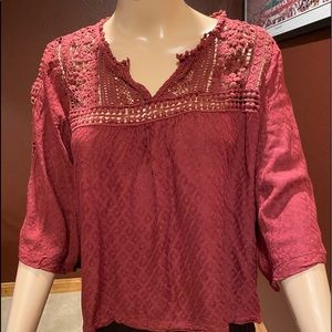 LOVESTICH Burgundy Boho Blouse
